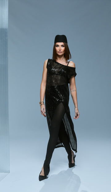 ROCHIE TRANSPARENTĂ DIN PAIETE NEGRE METAFOR/A 01.8