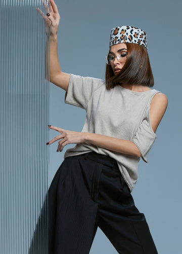 CROP TOP MÂNECI SCURTE BEJ ABSEN/T 01.9